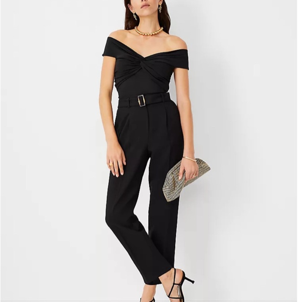 Ann Taylor Black Tapered Trousers with Belted Waist